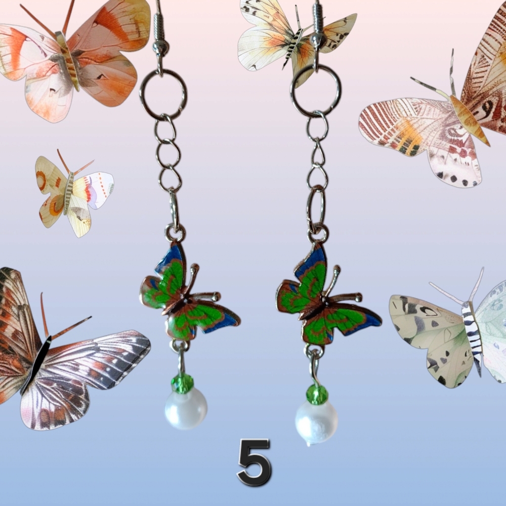 Butterfly Dangle Earrings with Pearl Accents - Picture 4 of 9